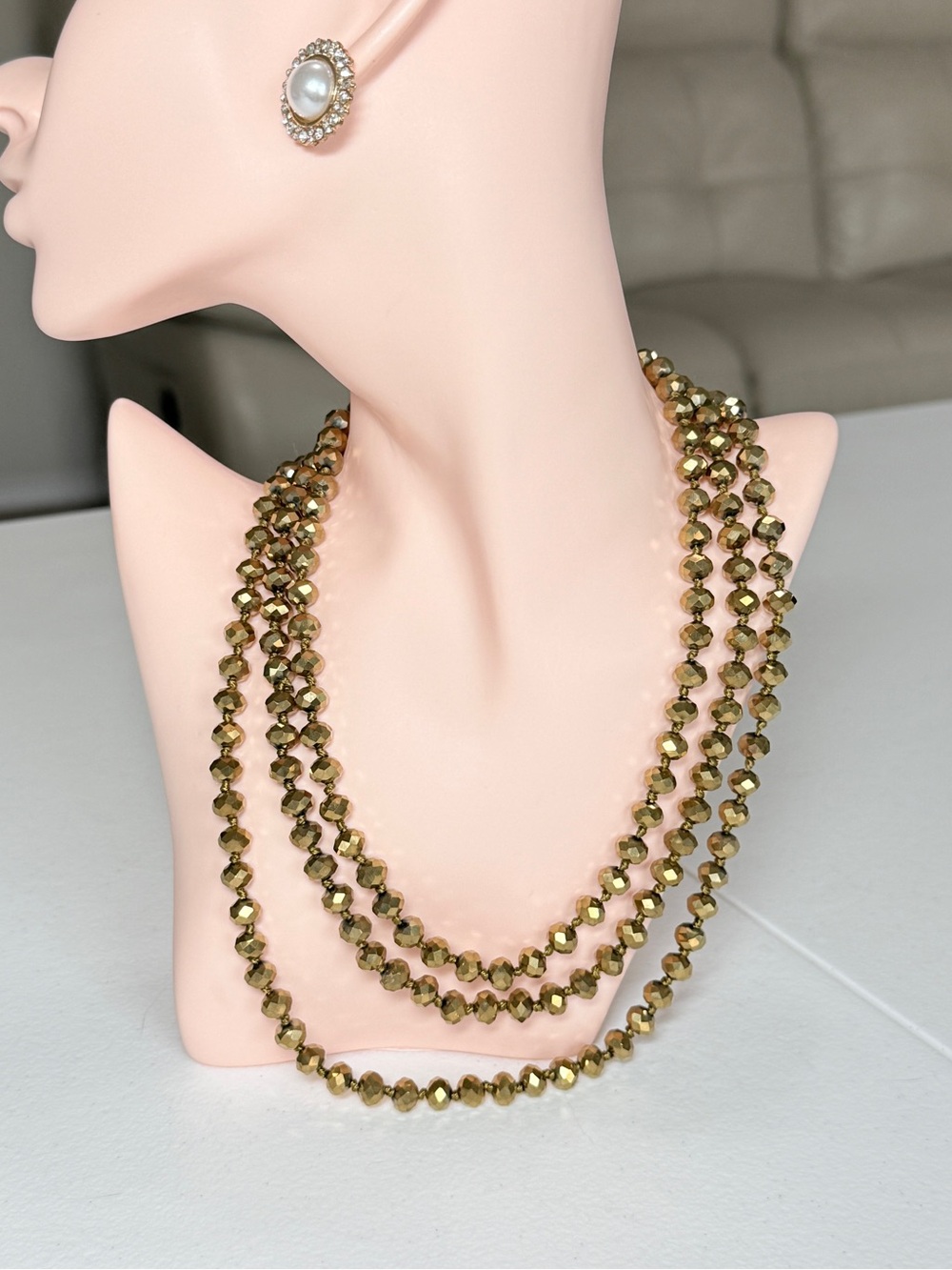 Gold Multi-Strand Faceted Bead Necklace